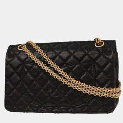 Pre Owned Chanel Black Calfskin 2.55 Lucky Charm Small Classic Double Flap Bag