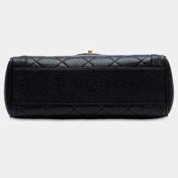 Pre Owned Chanel Black Jumbo CC Quilted Caviar Kelly Top Handle Bag