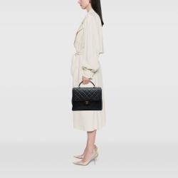 Pre Owned Chanel Black Jumbo CC Quilted Caviar Kelly Top Handle Bag