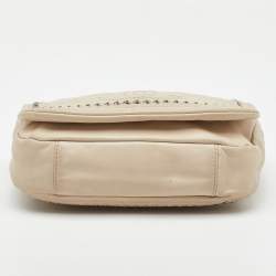 Pre Owned Chanel Cream Leather Luxe Ligne CC Accordion Flap Bag