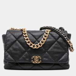 Pre Owned Chanel Black Maxi Lambskin 19 Flap