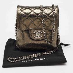 Pre Owned Chanel Metallic Grey Leather Clams Wallet On Chain