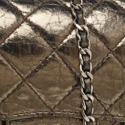 Pre Owned Chanel Metallic Grey Leather Clams Wallet On Chain