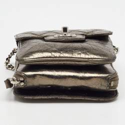 Pre Owned Chanel Metallic Grey Leather Clams Wallet On Chain