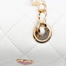 Pre Owned Chanel White Quilted Caviar Coco Casino Phone Holder on Chain
