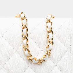 Pre Owned Chanel White Quilted Caviar Coco Casino Phone Holder on Chain