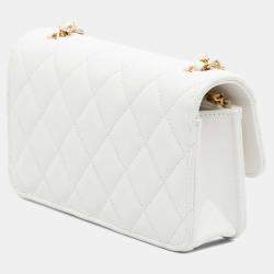Pre Owned Chanel White Quilted Caviar Coco Casino Phone Holder on Chain