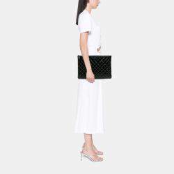 Pre Owned Chanel Black Large Quilted Patent O Case Clutch