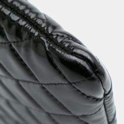Pre Owned Chanel Black Large Quilted Patent O Case Clutch