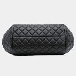 Pre Owned Chanel Black Paris Rome Quilted Calfskin Colosseum Lock Frame Bowling Bag