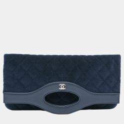 Pre Owned Chanel Navy Blue Quilted Velvet 31 Clutch