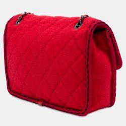 Pre Owned Chanel Red Paris-Salzburg Medium Quilted Wool Edelweiss Flap