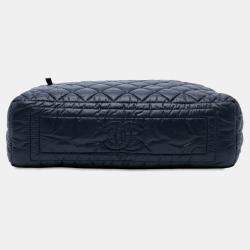 Pre Owned Chanel Navy Blue Quilted Nylon Coco Cocoon Hobo