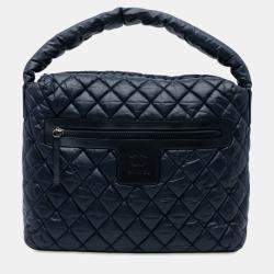 Pre Owned Chanel Navy Blue Quilted Nylon Coco Cocoon Hobo