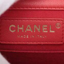 Pre Owned Chanel Red Quilted Lambskin North South Boy Flap