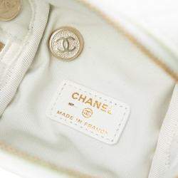 Pre Owned Chanel White Quilted Lambskin Cube Chain Wristlet Case