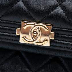 Pre Owned Chanel Black Quilted Lambskin Boy Foldover Clutch