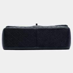 Pre Owned Chanel Navy Blue Jumbo Classic Caviar Double Flap