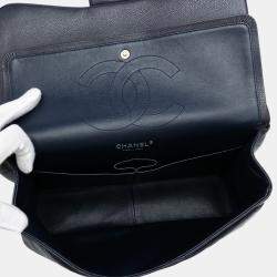 Pre Owned Chanel Navy Blue Jumbo Classic Caviar Double Flap