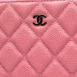 Pre Owned Chanel Pink Small Quilted Caviar O Case Clutch