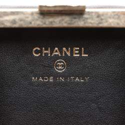 Pre Owned Chanel Black/Cream Bicolor Quilted Lambskin Cube Clutch with Chain