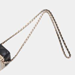 Pre Owned Chanel Black/Cream Bicolor Quilted Lambskin Cube Clutch with Chain