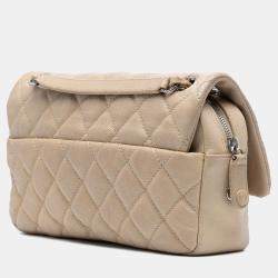 Pre Owned Chanel Beige Medium Quilted Caviar Easy Flap