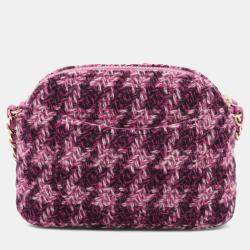 Pre Owned Chanel Pink CC Tweed Houndstooth Clutch On Chain