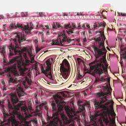 Pre Owned Chanel Pink CC Tweed Houndstooth Clutch On Chain
