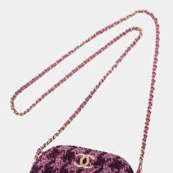 Pre Owned Chanel Pink CC Tweed Houndstooth Clutch On Chain