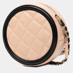 Pre Owned Chanel Beige Caviar CC Filigree Round Crossbody