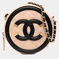 Pre Owned Chanel Beige Caviar CC Filigree Round Crossbody