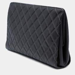 Pre Owned Chanel Black Large CC Quilted Caviar CC Clutch
