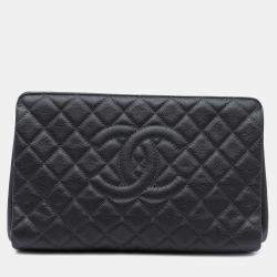 Pre Owned Chanel Black Large CC Quilted Caviar CC Clutch