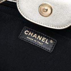 Pre Owned Chanel Black/Silver Large Bicolor Metallic Goatskin and Calfskin Boy Tote