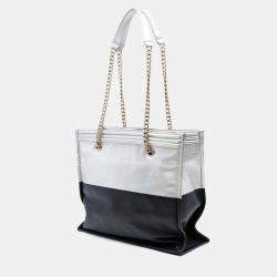 Pre Owned Chanel Black/Silver Large Bicolor Metallic Goatskin and Calfskin Boy Tote