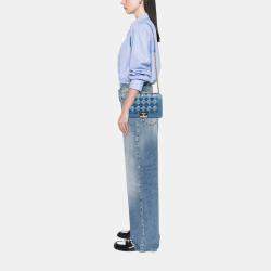 Pre Owned Chanel Blue Old Medium Pleated Denim Boy Flap