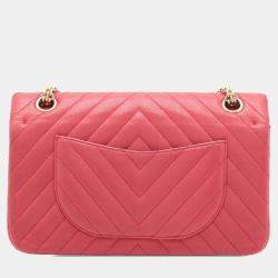 Pre Owned Chanel Red Reissue 2.55 Chevron Lambskin Double Flap 225