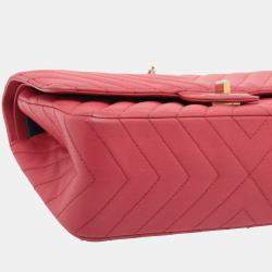 Pre Owned Chanel Red Reissue 2.55 Chevron Lambskin Double Flap 225