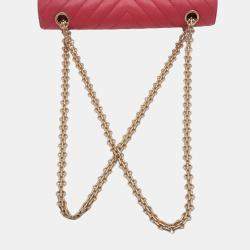 Pre Owned Chanel Red Reissue 2.55 Chevron Lambskin Double Flap 225