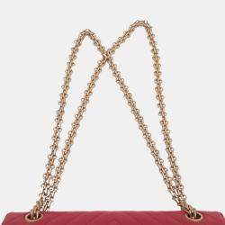 Pre Owned Chanel Red Reissue 2.55 Chevron Lambskin Double Flap 225