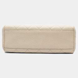 Pre Owned Chanel White CC Quilted Caviar Crossbody