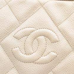 Pre Owned Chanel White CC Quilted Caviar Crossbody