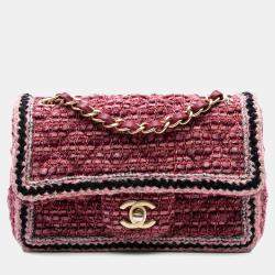 Pre Owned Chanel Red Mini Braided Classic Tweed Single Flap
