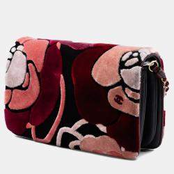 Pre Owned Chanel Red Paris Cosmopolite Velvet Camellia Flap