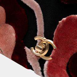 Pre Owned Chanel Red Paris Cosmopolite Velvet Camellia Flap