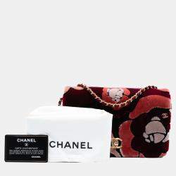 Pre Owned Chanel Red Paris Cosmopolite Velvet Camellia Flap