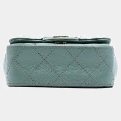 Pre Owned Chanel Green Micro Mini Classic Caviar Single Flap