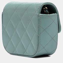 Pre Owned Chanel Green Micro Mini Classic Caviar Single Flap