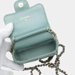 Pre Owned Chanel Green Micro Mini Classic Caviar Single Flap
